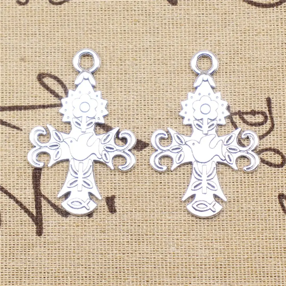 

Diy Jewelry Accessories Parts 5pcs 46x30mm Antique Silver Color Flowers Dove Jesus Fish Cross Charms