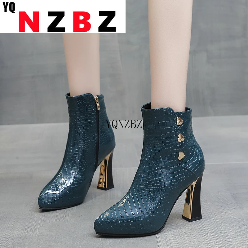 

Large Size Pointed Toe Square Heel for Women Boots Fashion Ankle Boots Women Shoes Zipper Cheap High Heel Boots Woman 35-40