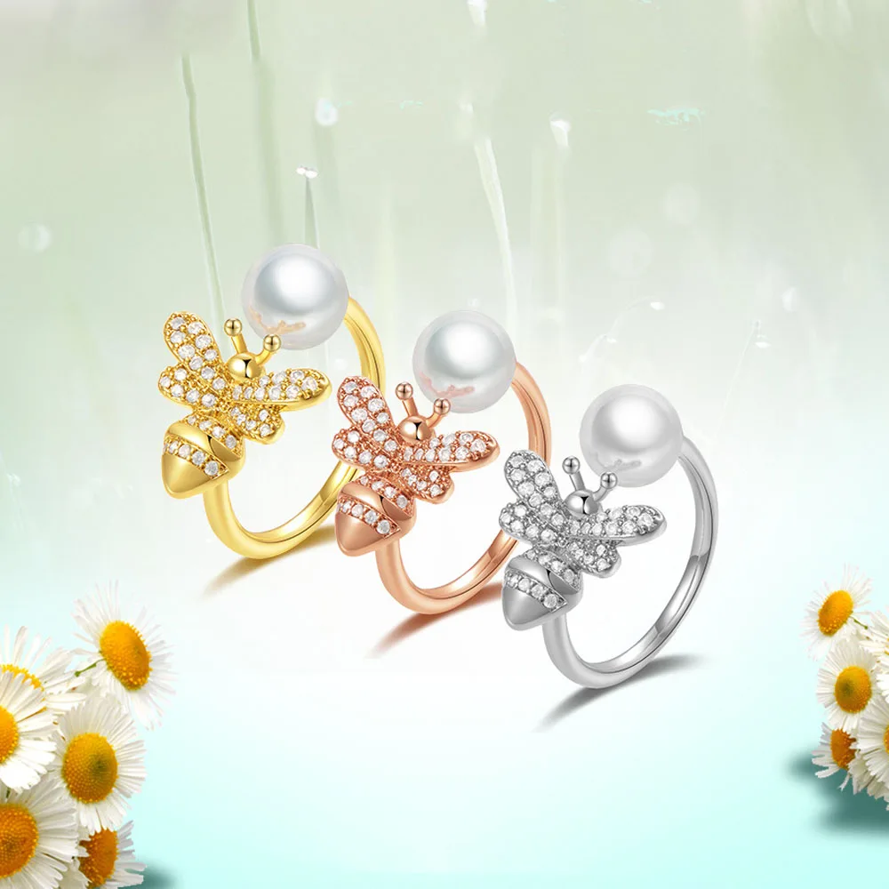 Кольца для женщин Регулируемый Кристалл пчела ювелирные изделия Девушка розовое