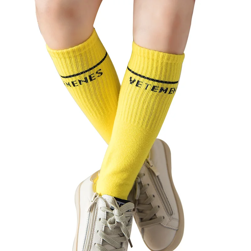 Детские гольфы с надписью для мальчиков и девочек Однотонные эластичные длинные