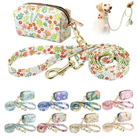 dog walking leash rope with garbage bag nylon pet lead belt protable dogs travel snack bags cute flower print pet accessories