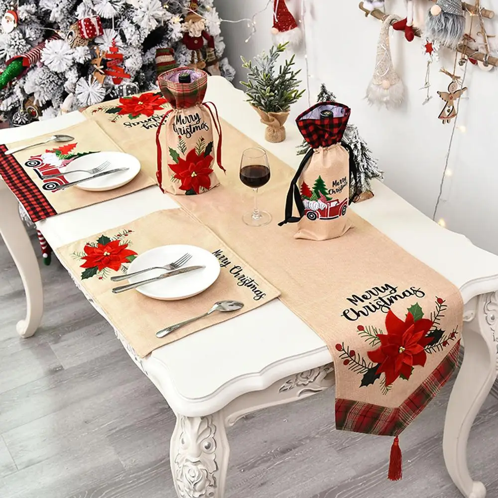 New Christmas Decoration Tablecloth Xmas Table Runner Dress Up Wedding Champagne Santa Tree Flower Mat Dining Supplies Navidad | Дом и сад