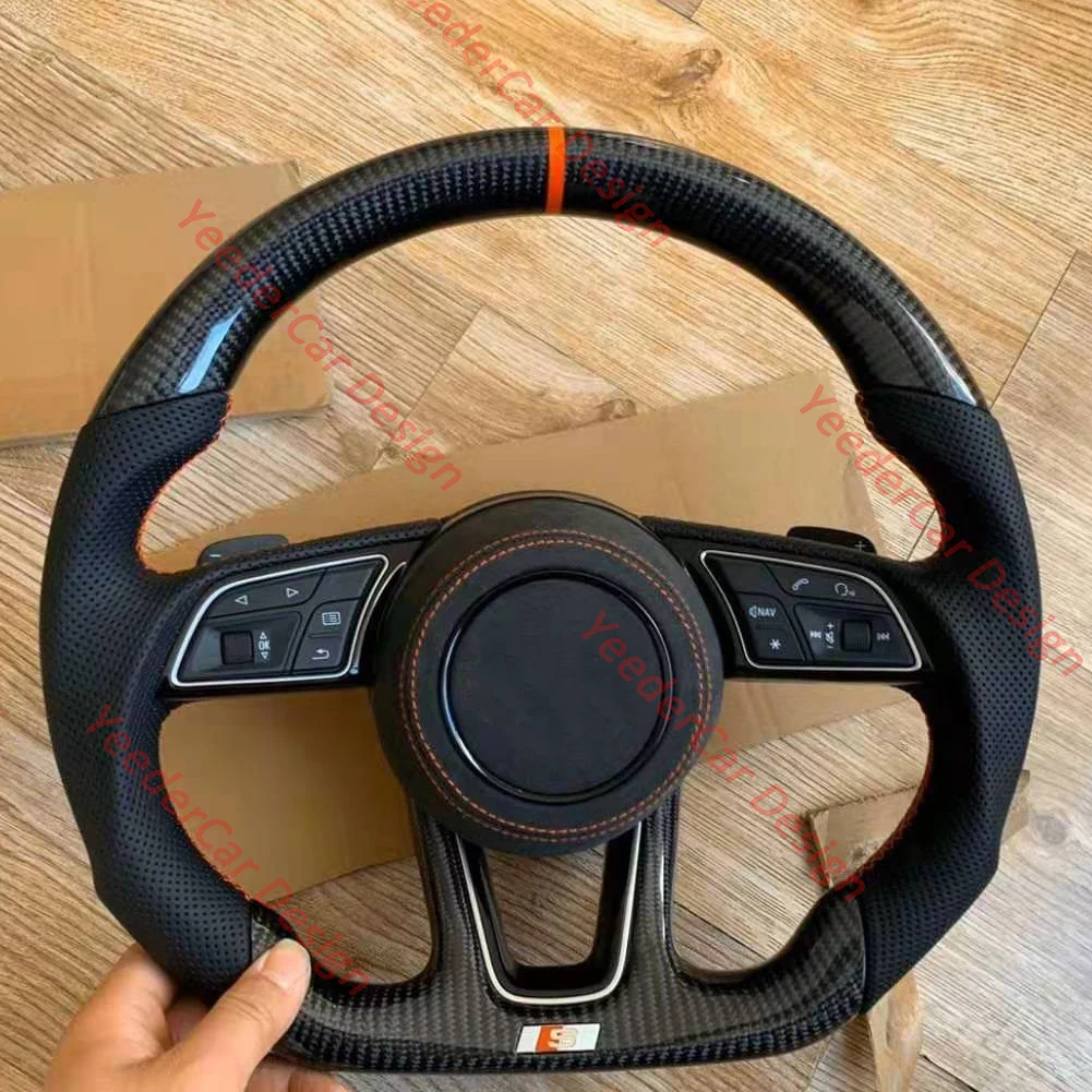 

for Audi RS3 S3 2018-2021 Cuatomized Carbon Fiber Sports Flat Steering Wheel Alcantara Leather D-Shape Style RS4 S4