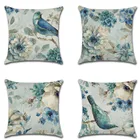 Синяя искусственная Обложка гуашь, цветы, птицы, поясная подушка, Чехол 45*45 см, льняная Подушка с животным рисунком для автомобиля, дивана, подушки, чехол, домашний декор