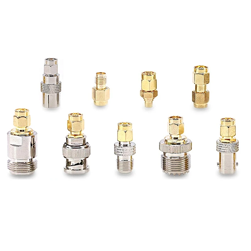 

Комплект прямых адаптеров SMA папа-MCX/SMB/UHF/TV/BNC/N/F мама, комплект из 9 никелированных позолоченных тестовых преобразователей