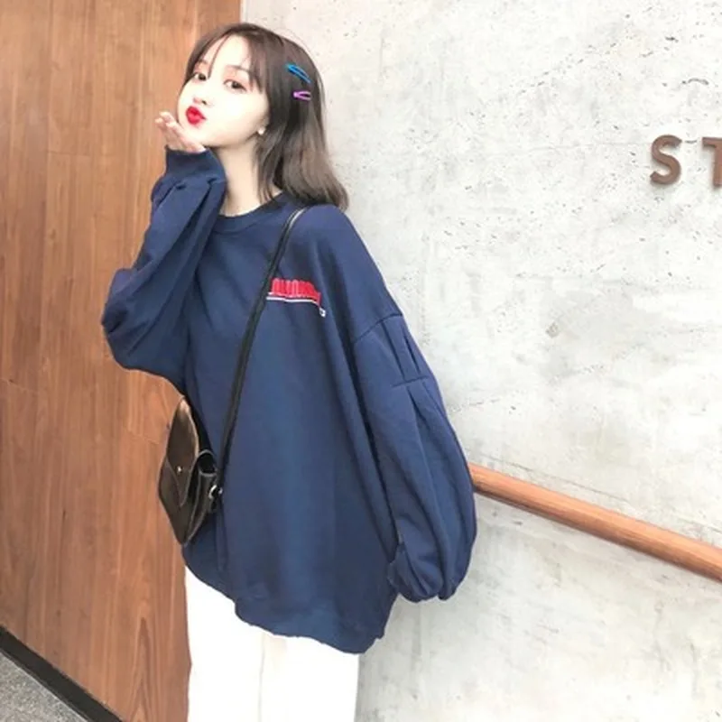 

Повседневные тонкие винтажные женские свитшоты с буквенным принтом, Свободный Топ с длинным рукавом для колледжа, Женский свитшот