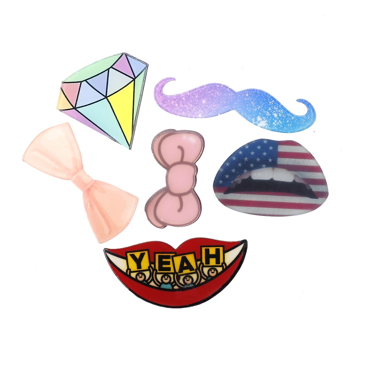 Брошь на воротник из акрила с изображением флага губ банта для джинсов рубашек