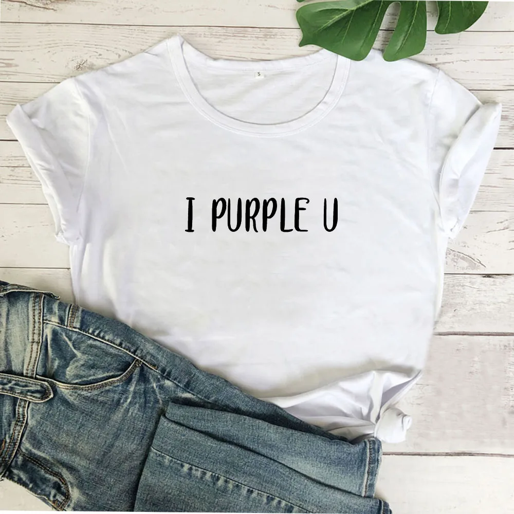 Забавная женская футболка I Purple U с круглым вырезом и коротким рукавом черная