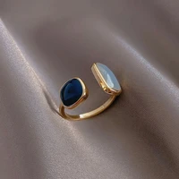2021 french new retro square blue oil dripping ring fashion temperament simple opening ring womens jewelry