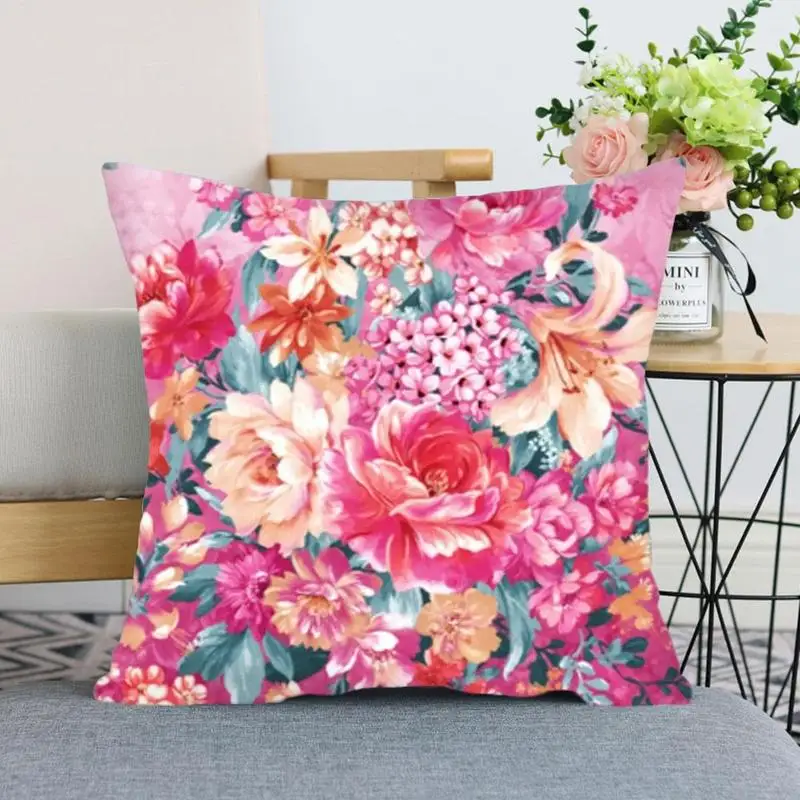 

Spring Flowers Pink Peony Cushion Cover Home Decor for Living Room Sofa Throw Pillowcase Decorative Cotton Pillowcase 45x45cm
