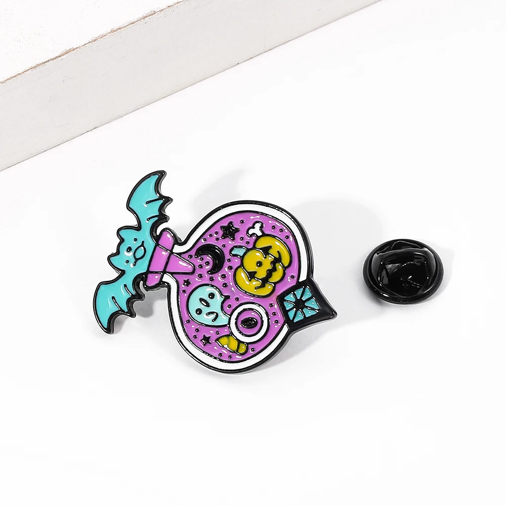 Волшебная брошь в виде бутылки для зелья на Хэллоуин призрачная летучая мышь