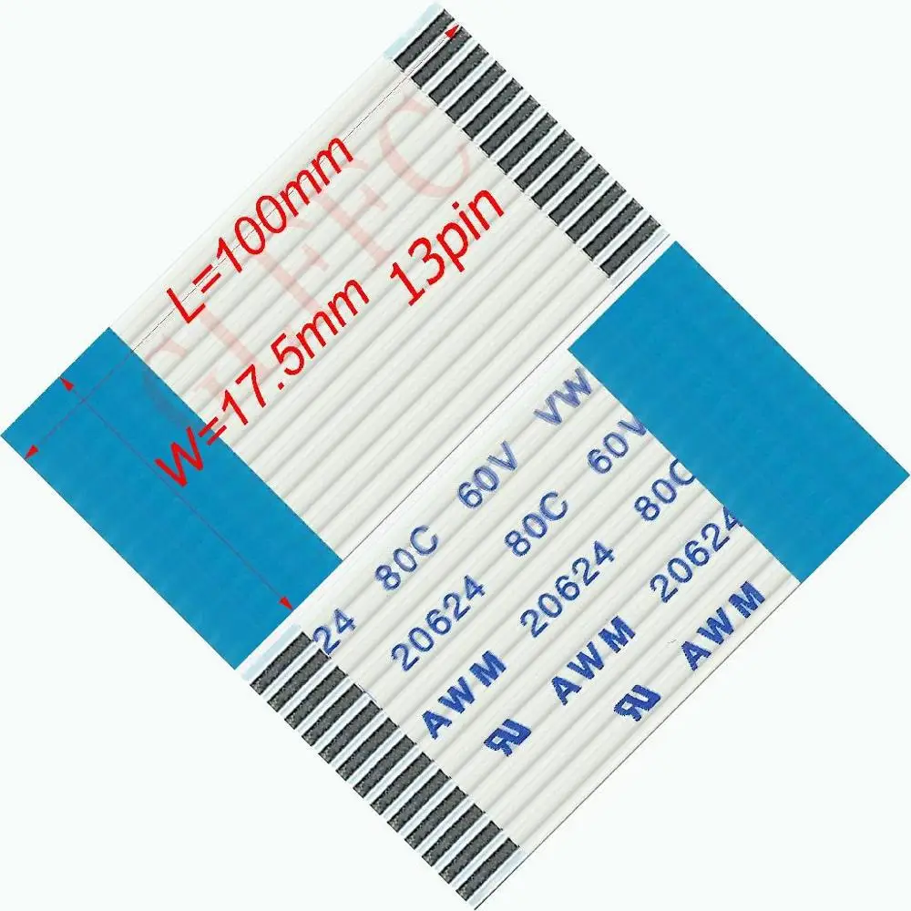 13pin 1 25 шаг 100 мм-530 мм B-Тип Гибкий плоский кабель FFC awm 20624 ROHS для TTL LCD DVD Компьютера |
