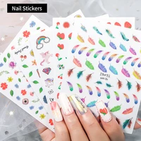 1 piece of nails art transfer sticker feather animal fruit rainbow design cartoon nail slider nails art water sticker decoration
