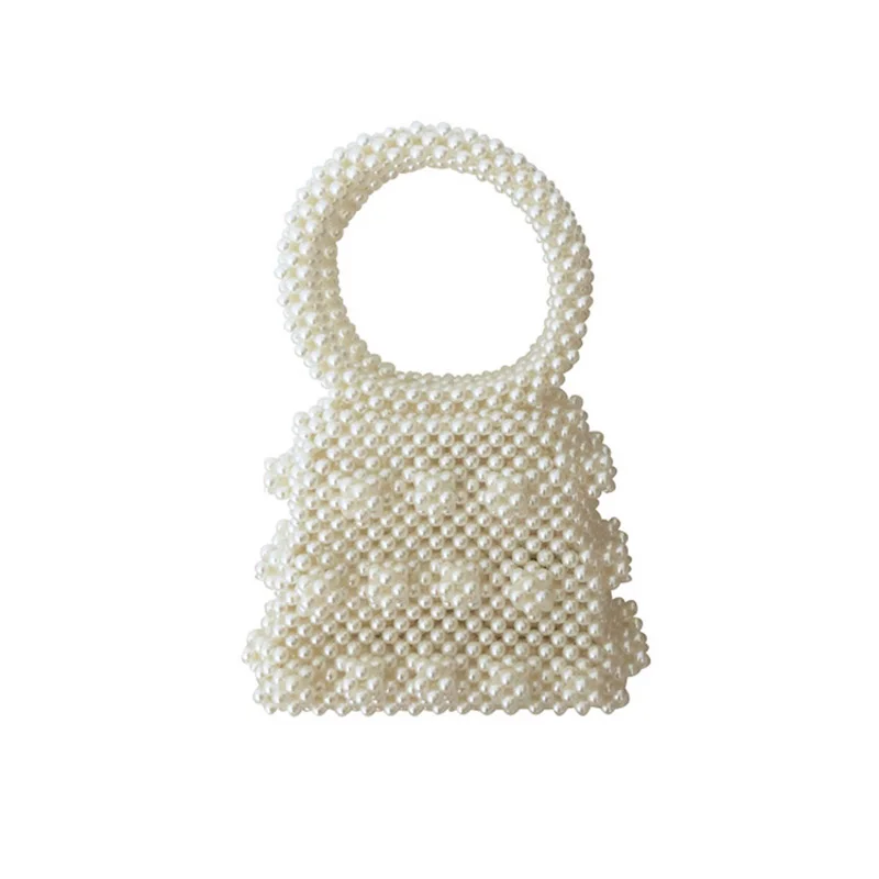Жемчужно-белая сумка ручной работы, стерео цветок, необычная трапециевидная расшитая бисером сумочка с круглой ручкой для женщин