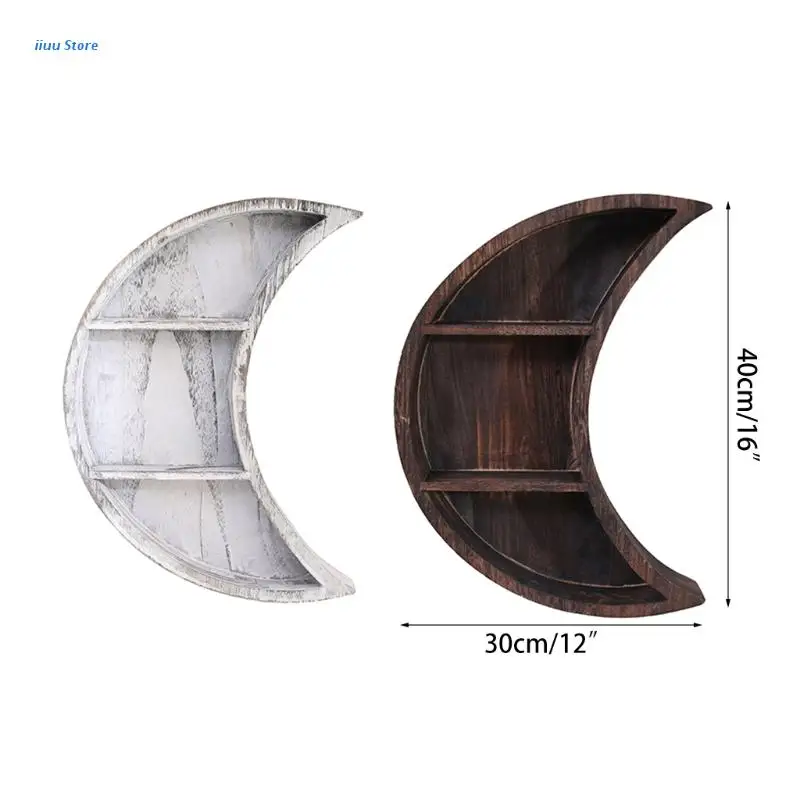 

Wall Hanging Wooden Moon Wall Shelf 3 Tier Crescent Phase Display Shelves Wall Decor Hanging Storage for Living Room Bedroom