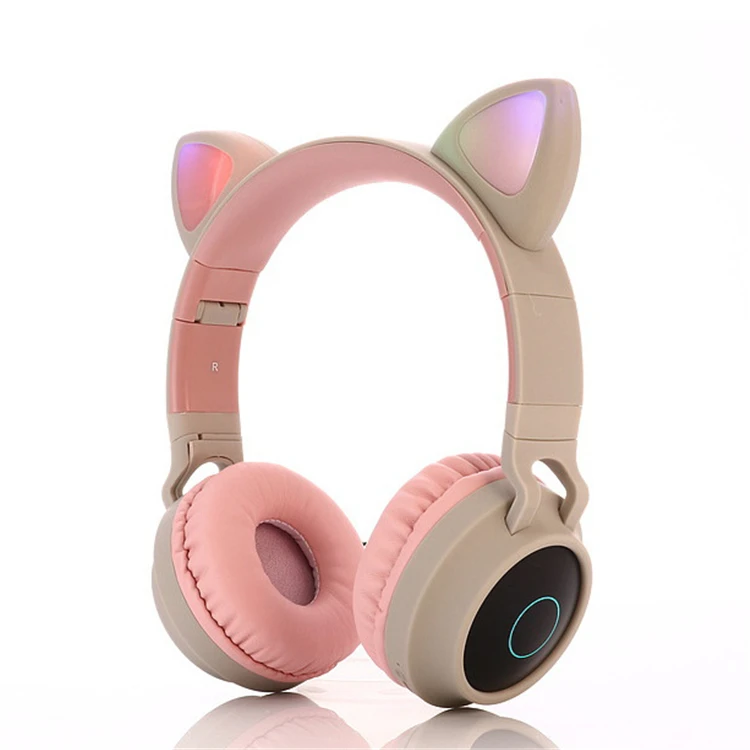 Милые наушники Kawai с кошачьими ушками, Bluetooth 5,0, беспроводные наушники для девочек, мигающие светящиеся стереогарнитура с микрофоном, поддержка TF карты