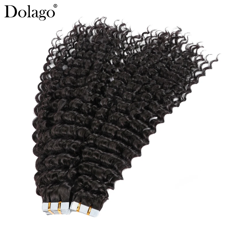 Deep Wave Tape In Human Hair Extensions Black Women Brazilian Virgin Hair Bundles Deep Curly Tape Ins  Microlink Hair Extensions
