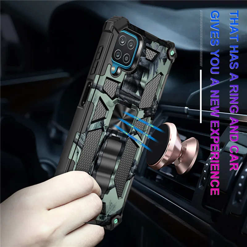 For Samsung Galaxy A12 A32 A52 A72 5G A02 A02S Phone Case Luxury Car Magnet Ring Shockproof Armor Camouflage Back Cover Capa