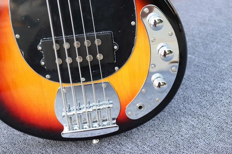 Sunburst Цвет 5 струнная электрическая бас-гитара глянцевый полный корпус из красного дерева болт на бас-гитаре ra