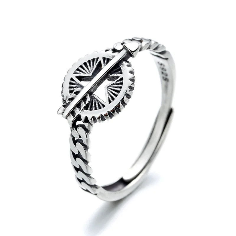 

Banru Jewelry Cupid Eros Arrow Couple Rings 100% 925 Sterling Silver Women's Fashion Simple Open Ring for Lover Best Gi