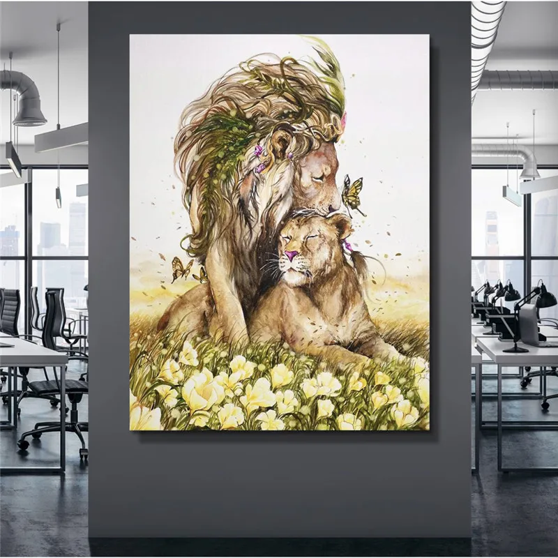 

Wall Art Canvas Painting Posters Loving Lion Tableau Mural Poster Decorative Animal Print Canvas Prints Home Decor Painting