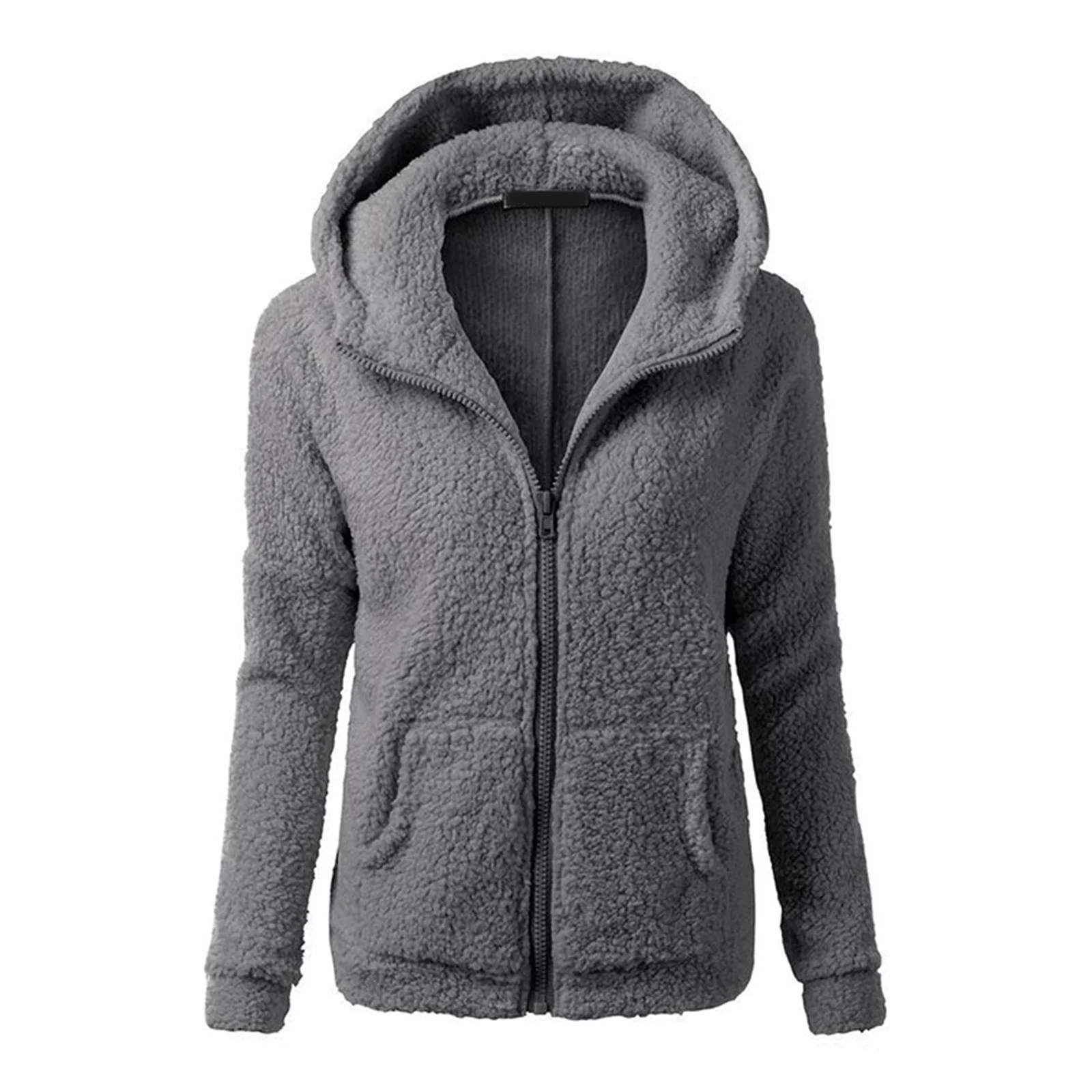 New Hot Women's Oversized Warm Faux Fuzzy Hoodies Casual Zip Up Jackets Coat Hooded Sweatshirt Outwear SMR88 images - 6