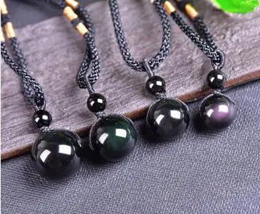 Камень черный обсидиан Радуга глаз бусины мяч кулон ожерелье передача удачи