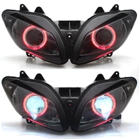 motorcycle custom headlight headlamp assembly red angel eyes hid projector conversion led fit for yamaha yzf r1 2002 2003