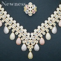 Newness Luxury cubic zirconia necklace bracelet earrings and ring 4pcs dubai full jewelry set for womenbridal dress dinner