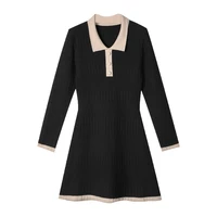 kchy elegant polo knitted dresses women autumn winter korean high end a line dresses fashion casual black midi dresses