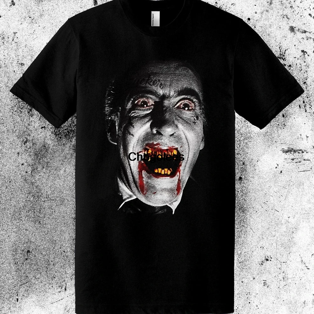 Качественная футболка с изображением Дракулы в золотом гриле и татуировок на