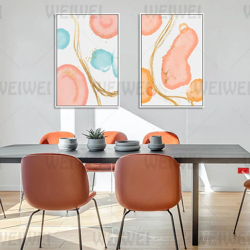 Абстрактная Асимметричная цветная живопись для украшения дома золотые линии