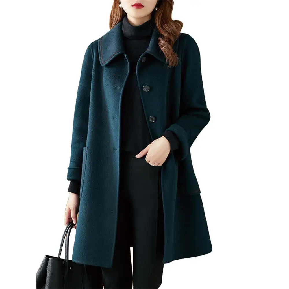 

Модное женское зимнее теплое однотонное пальто, повседневное пальто на пуговицах с карманами, верхняя одежда, уличные шерстяные пальто