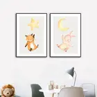 Мультяшная лиса кролик луна звезды Детская настенная Картина на холсте скандинавские постеры и принт кролик настенные картины декор для детской комнаты