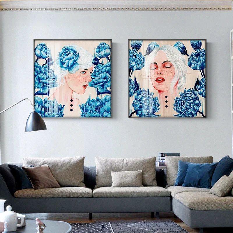 

Canvas Painting Blue Poster and Print Living Room Bedroom Leisure Personality Portrait Home Club Wall Art Modern Decorative