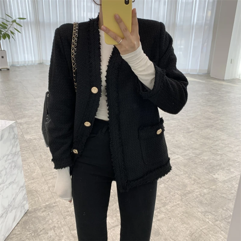 

Aibeautyer New 2022 Korean Fashionable Pockets Retro Vintage Wild Elegant Lady Short Tops Autumn Winter Women's Jackets