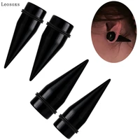 leosoxs high quality black large size sharp cone ear with acrylic piercing ear expander ear expander 18 25mm