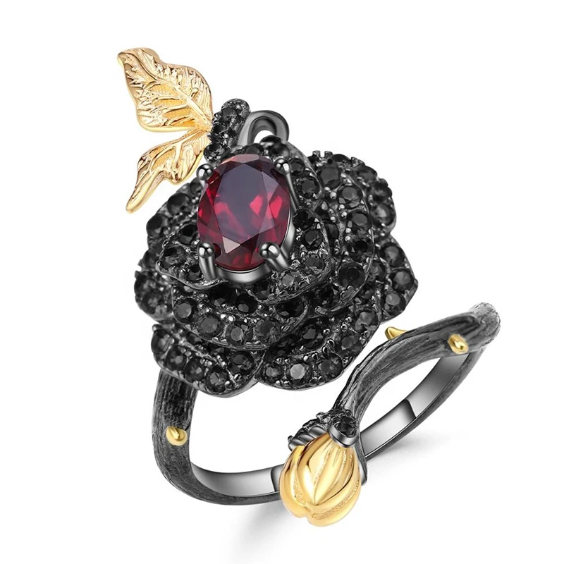 

925 silver handmade garnet rose wreath ring 210331-34