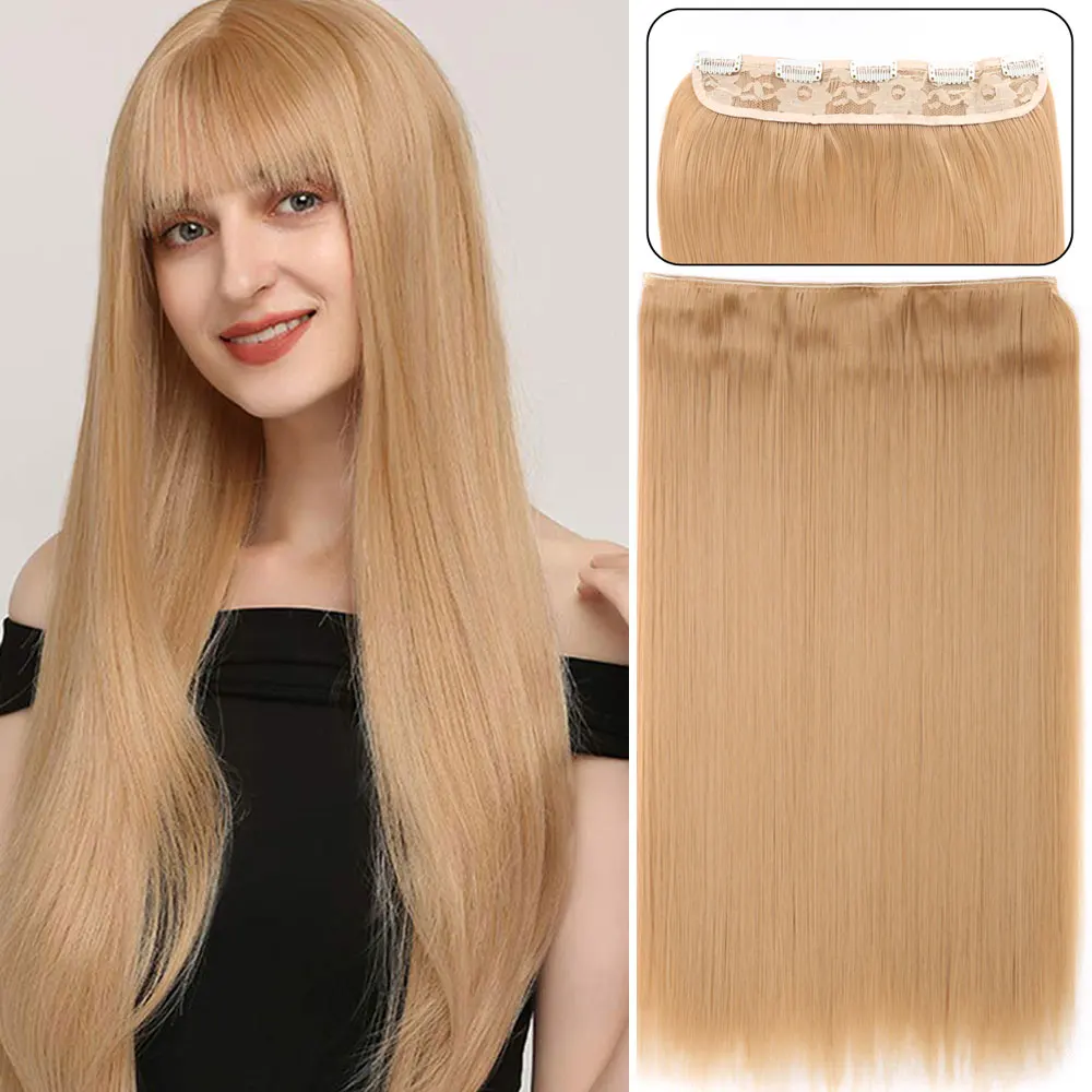 

Накладные прямые волнистые волосы для женщин, термостойкие синтетические накладные волосы, 24 дюйма, 5 зажимов