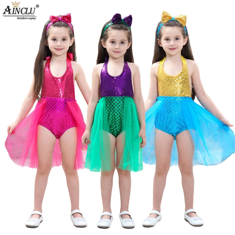 

Little Mermaid Ball Gown Dresses Party Swimming Suit Bodysuit Bikini Lace Bow Tutu Dress Beach Pool Clothing