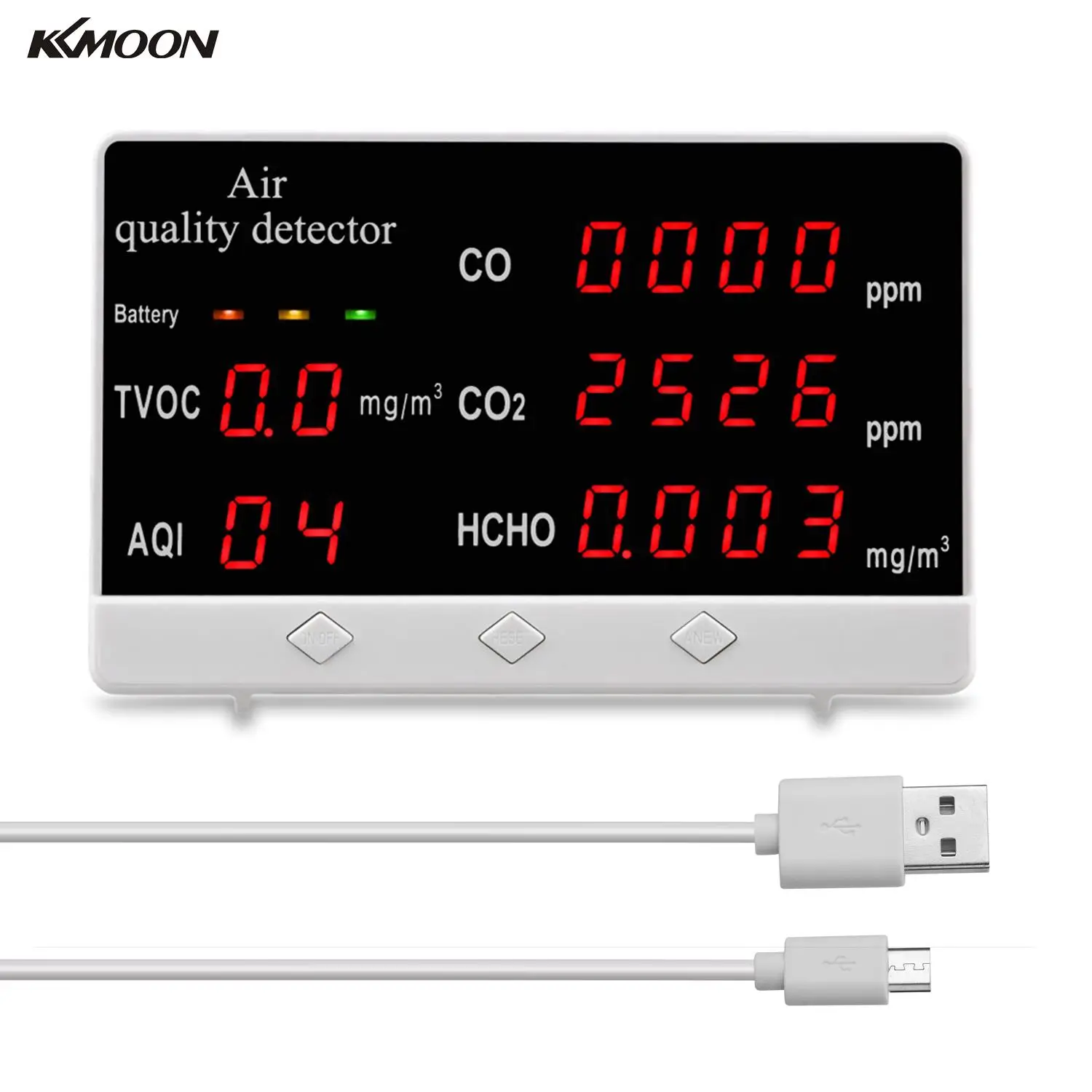 KKMOON Многофункциональный цифровой дисплей высокая точность CO CO2 HCHO TVOC детектор