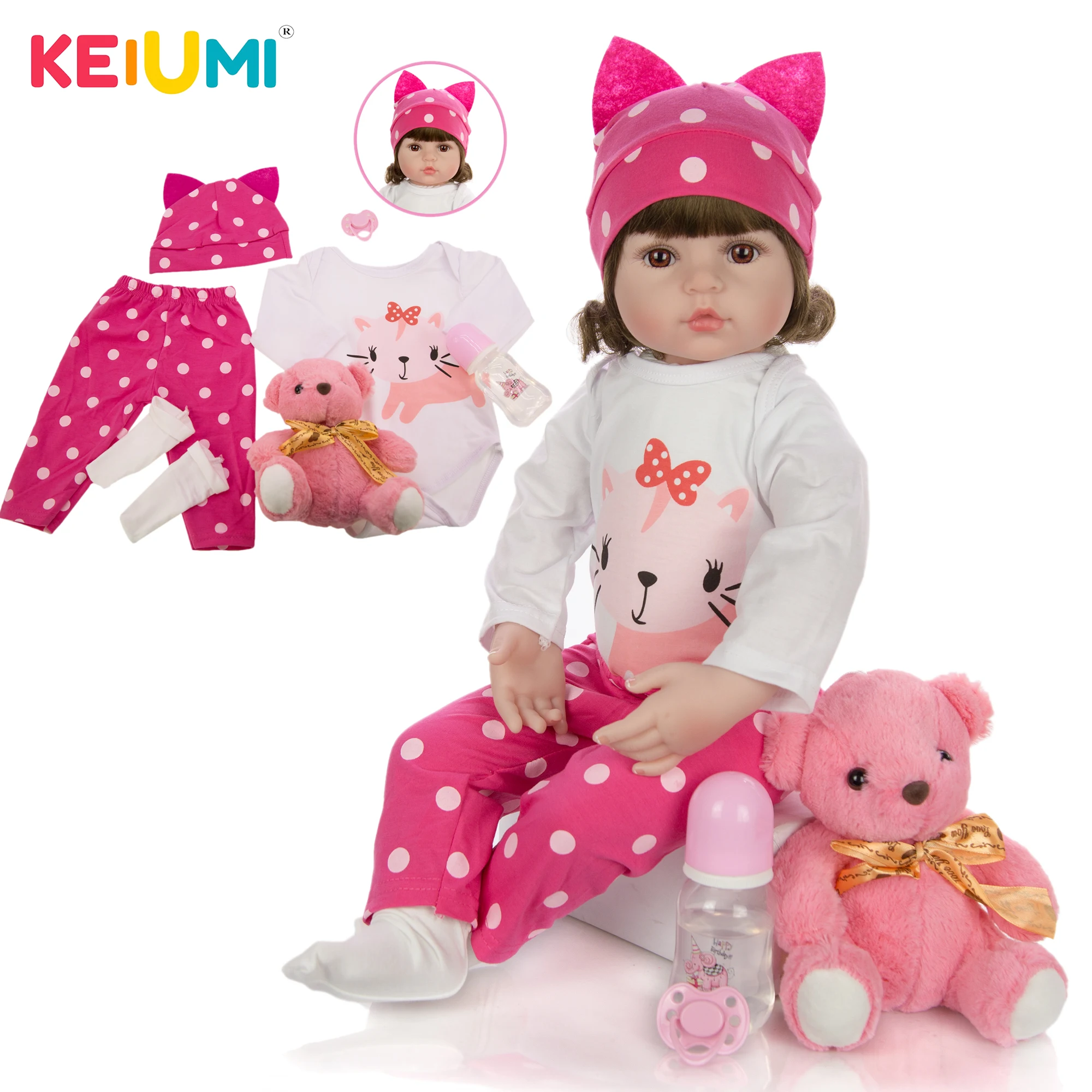 KEIUMI Косплей Кот реборн малыш куклы 60 см реалистичный силиконовый девочка