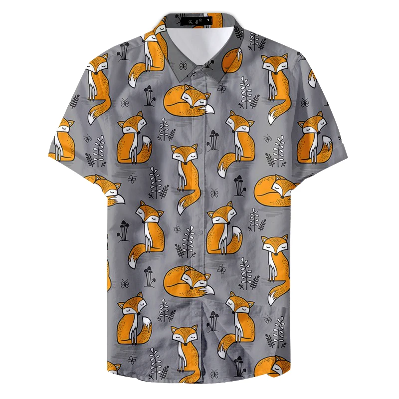 Мужская Повседневная рубашка с цветочным принтом милая разноцветная лисы лето
