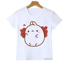 Летняя футболка для мальчиков и девочек с забавными животными из мультфильмов каваи моланг, милые детские топы, крутая дизайнерская футболка для отдыха