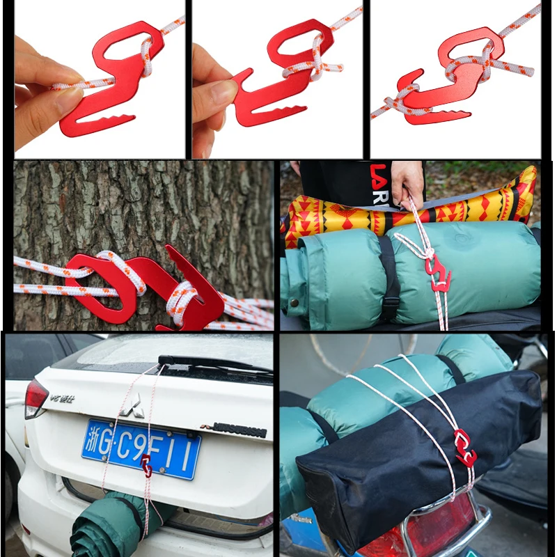 

5Pcs Outdoor Camping Tent Rope Buckles Hook Puller Tightener 9 Shape Rope Carabiner Stopper Canopy Stopper Cord Fixing Tools