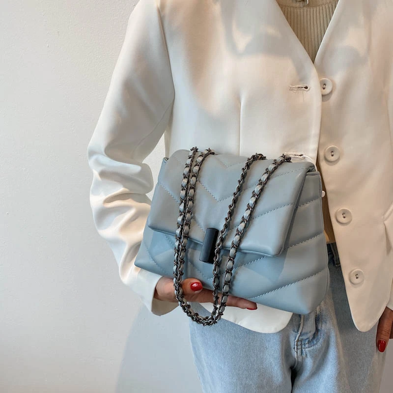 

2021 New Casual Chain Crossbody Bags For Women Fashion Simple Shoulder Bag Ladies Designer Handbags PU Leather Messenger Bags