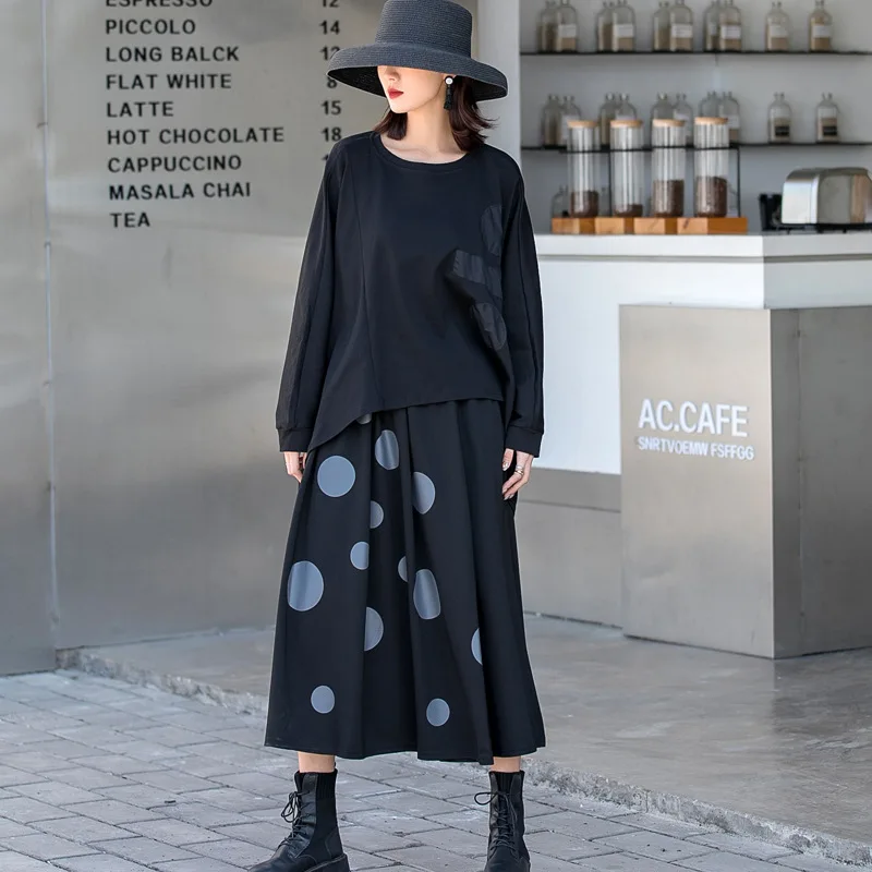 

SuperAen Wave Point Print Loose Trouser Skirt 2021 Spring Fashion High Waist Slim Wide Leg Ankle-Length Pants Women