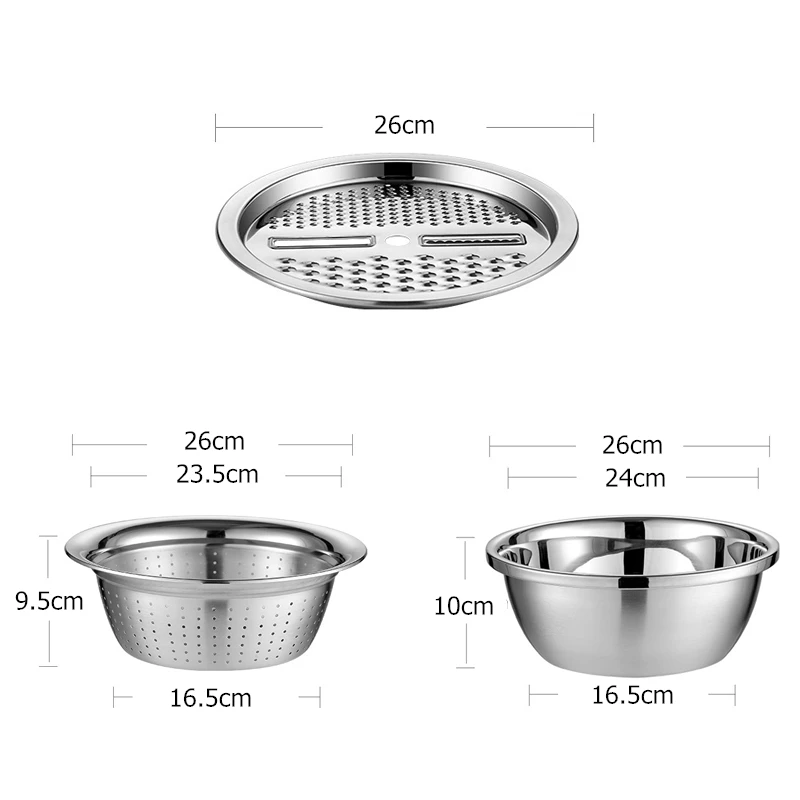 

3Pcs/Set Multifunctional Kitchen Vegetable Cutter With 3 IN 1 Stainless Steel Drain Basin Graters For Vegetables Fruits Salad