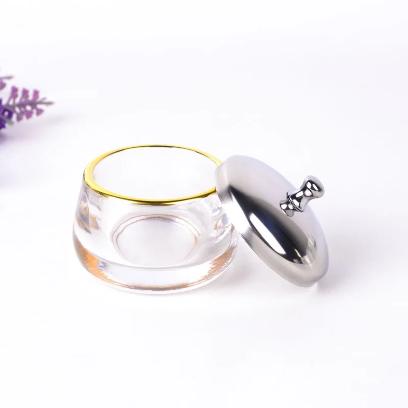 Стеклянная стеклянная кружка для жидкого порошка с металлической крышкой из