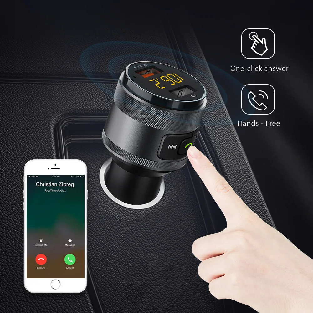 Автомобильный FM передатчик AUCU Bluetooth 5 0 быстрая зарядка USB двойное зарядное